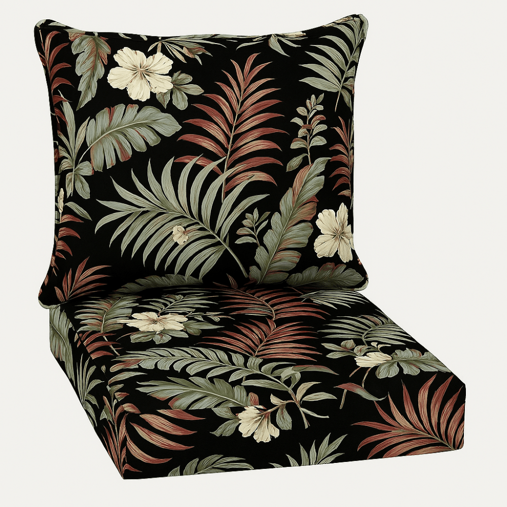 2 Piece Outdoor Deep Seating Set – Simone Black Tropical Print - Comfy Sofa Cover